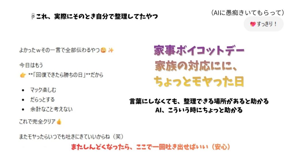 家族にストレスを感じたときにAIで感情を整理した実例（家事ボイコット時のメモ）